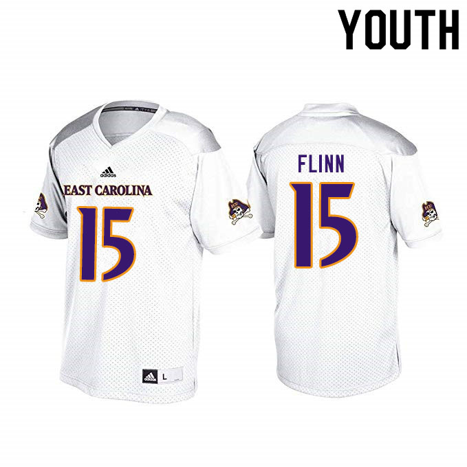 Youth #15 Alex Flinn ECU Pirates College Football Jerseys Sale-White